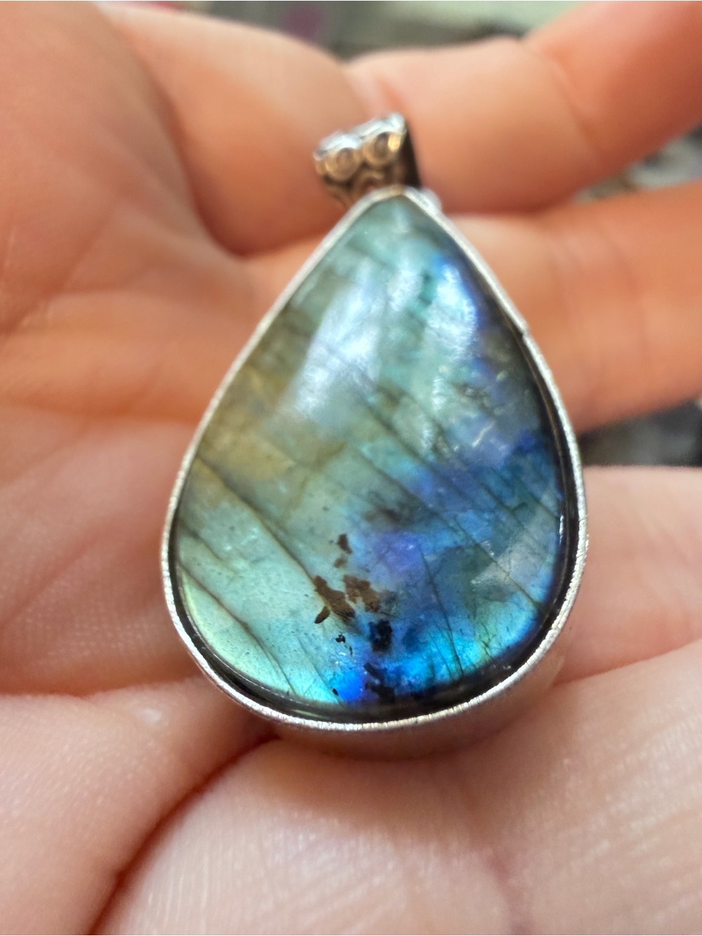 Labradorite Pendant | Blue Teal Flash | Artisan Teardrop | 1.65 Inches - Picture 8 of 10